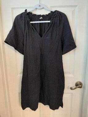 Old Navy Black Crinkle Gauze Cotton Dress Pockets Small Spring Lightweight